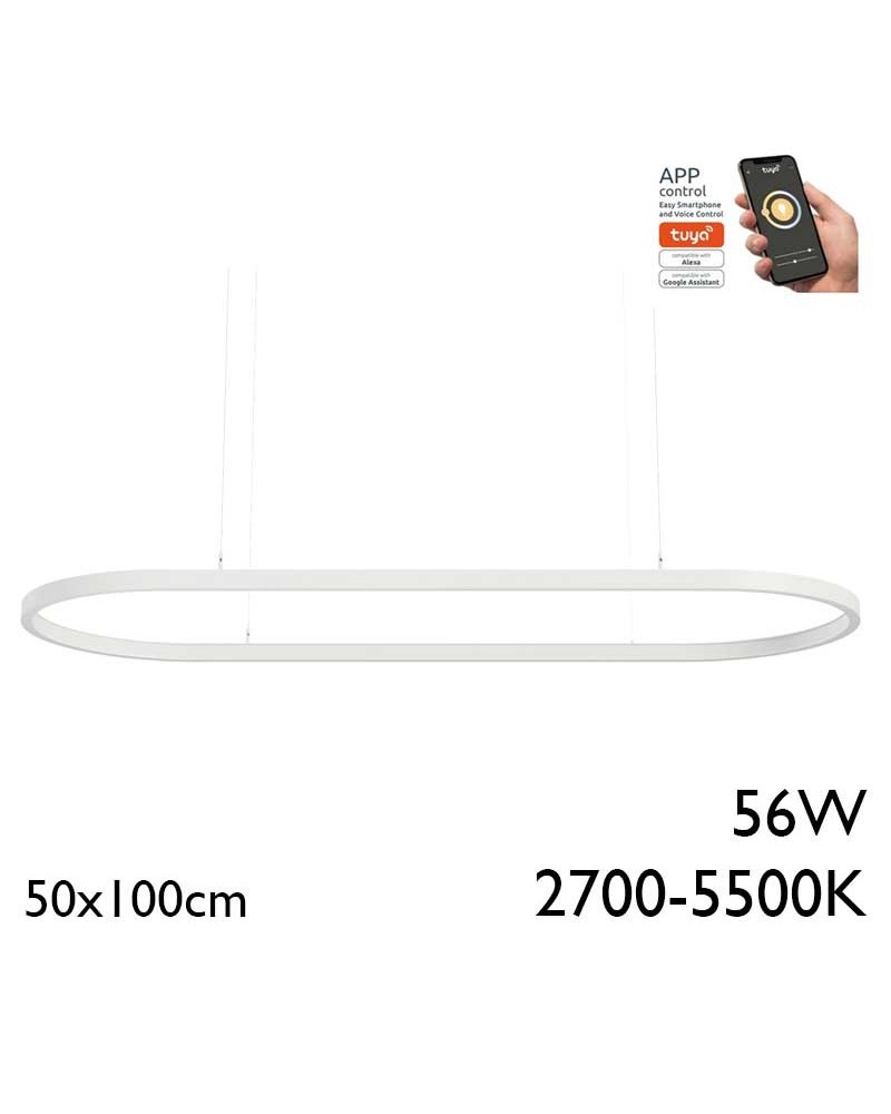 Ceiling lamp LED 56W aluminum 50x100cm Adjustable 2700K-5500K Tuya driver