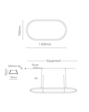 Lámpara de techo de 70x140cm LED 81W de aluminio Graduable 2700K-5500K driver Tuya