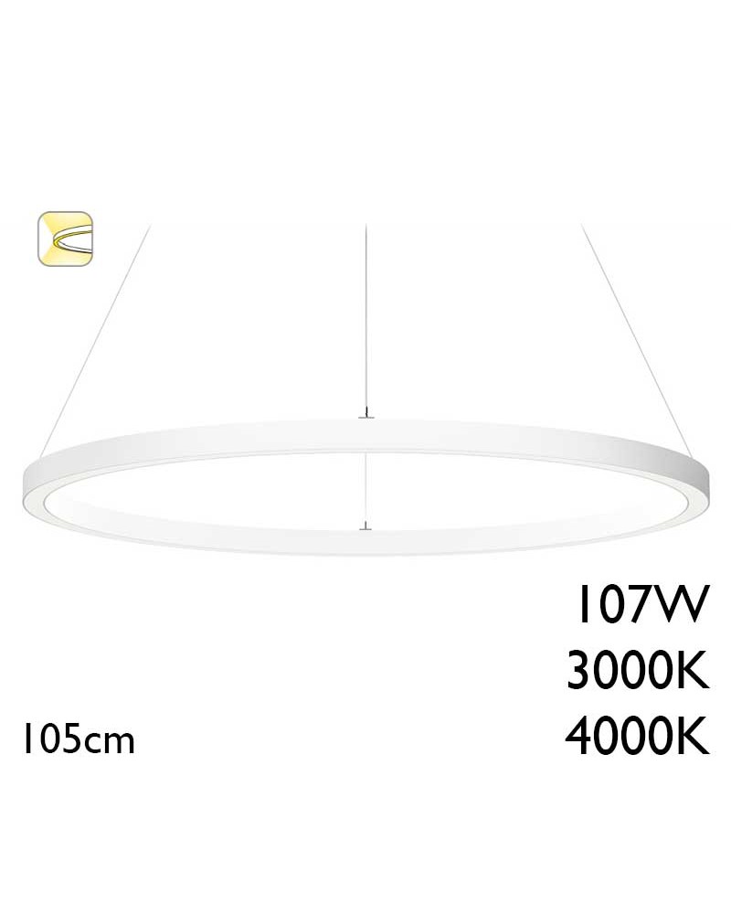 LED Ceiling lamp 105cm diameter 107W aluminum white finish On/Off driver