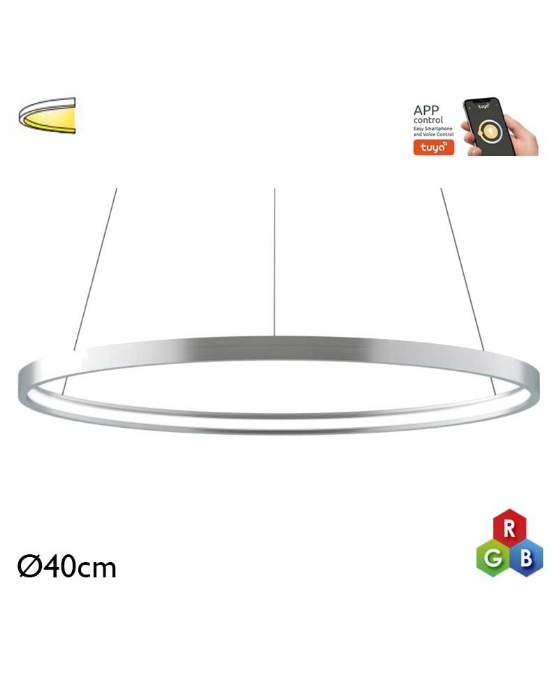 Lámpara de techo de 40cm LED 26W de aluminio acabado plateado RGB-W driver Tuya