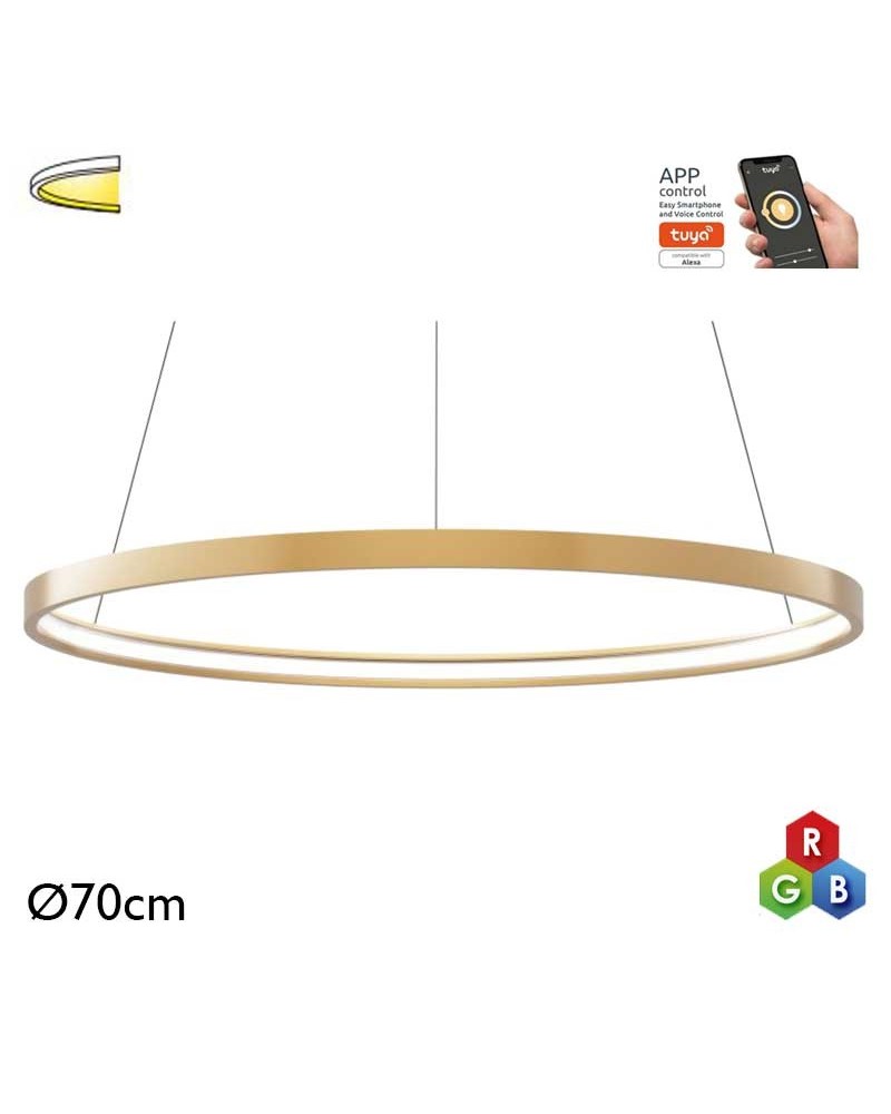 Ceiling lamp LED 44W 70cm  aluminum with gold finish RGB-W Tuya driver