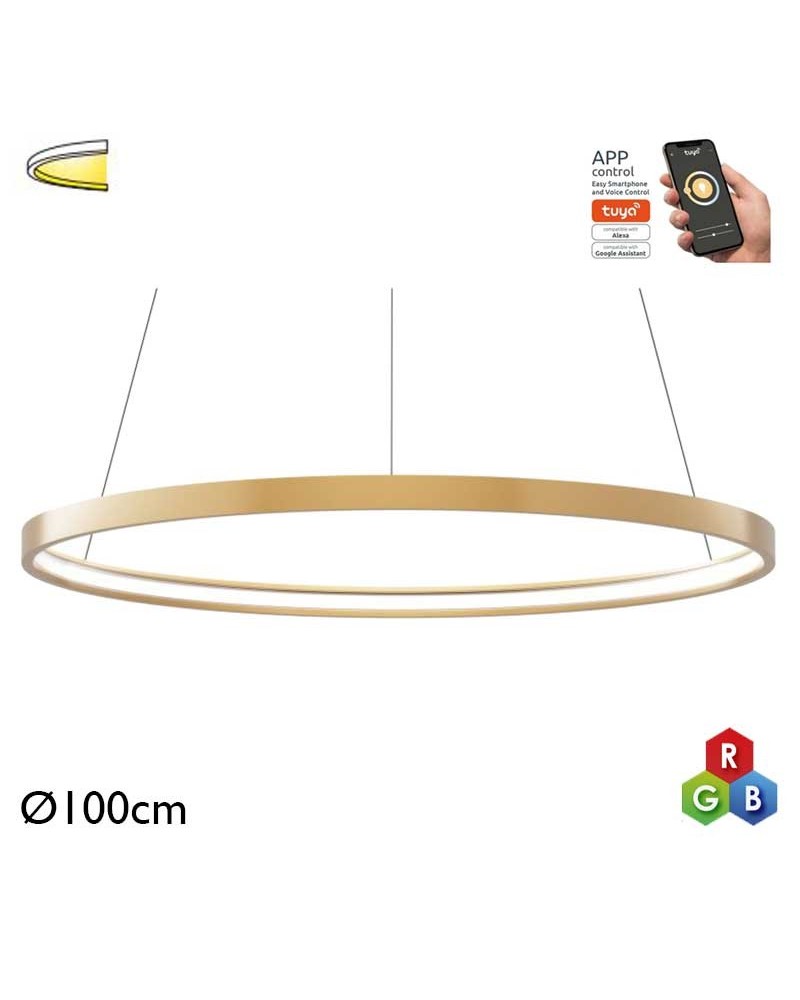 Ceiling lamp LED 63W 100cm aluminum with gold finish RGB-W Tuya driver