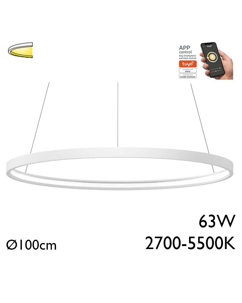 Ceiling lamp LED 63W 100cm aluminum Adjustable 2700K-5500K Tuya driver