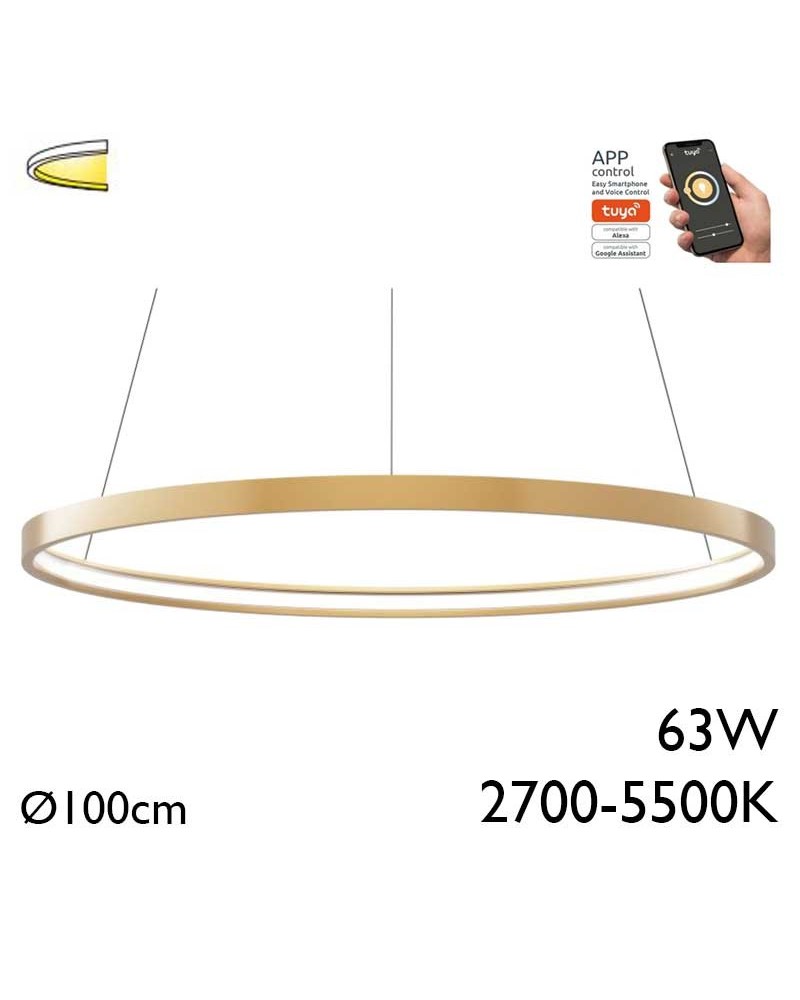 Ceiling lamp LED 63W 100cm aluminum with gold finish Adjustable 2700K-5500K Tuya driver