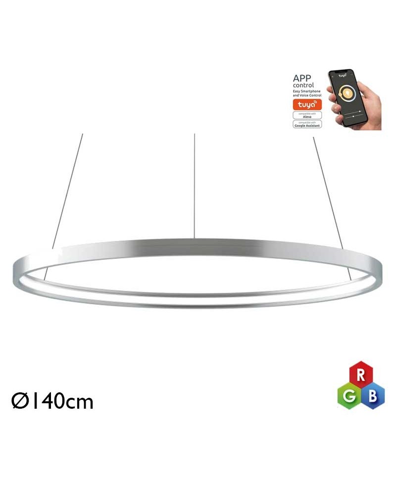 Ceiling lamp LED 96W 140cm aluminum silver finish RGB-W Tuya driver