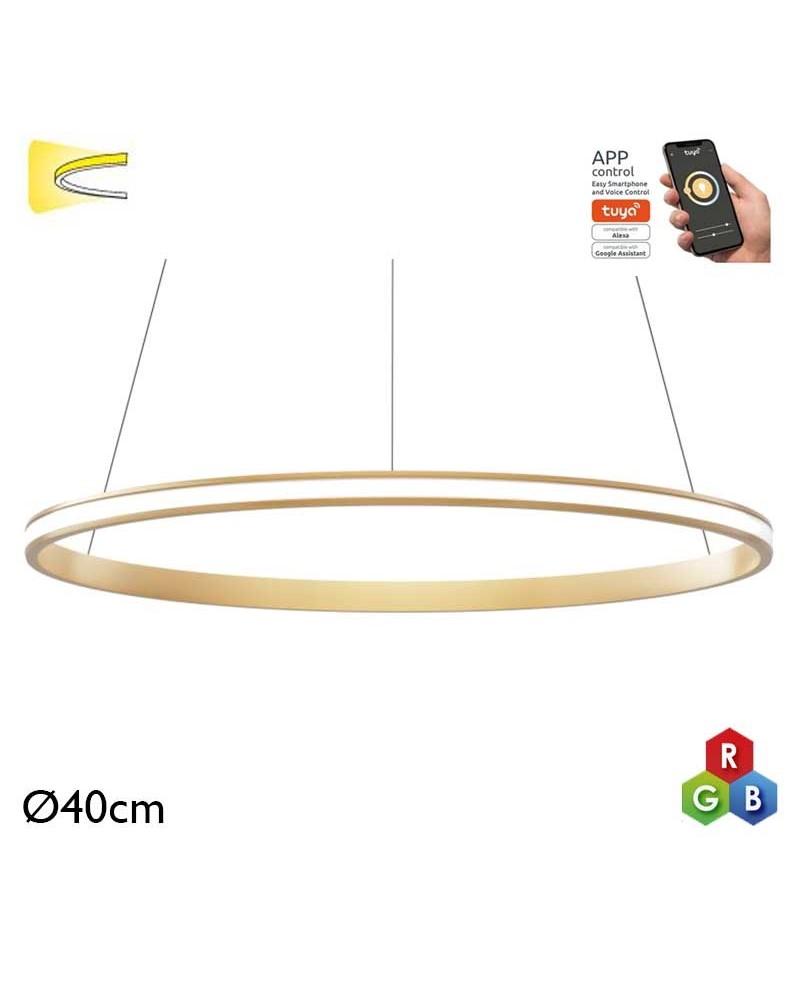 Lámpara de techo de 40cm LED 26W de aluminio acabado dorado RGB-W driver Tuya