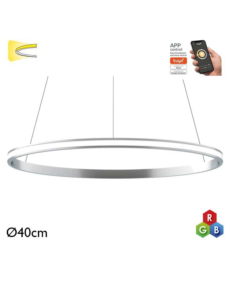 Lámpara de techo de 40cm LED 26W de aluminio acabado plateado RGB-W driver Tuya