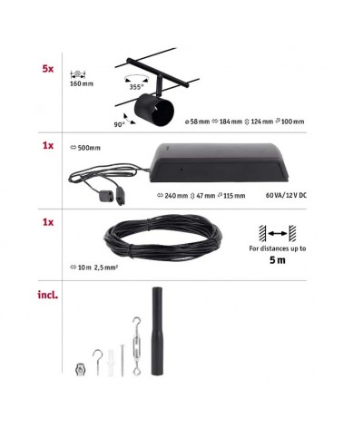 Sistema de cable 5 focos GU5.3 max. 5x10W 230/12V