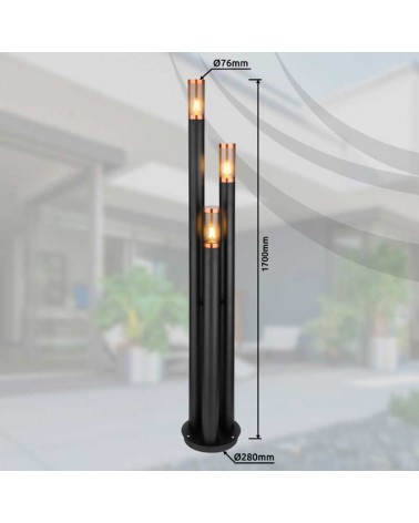 Outdoor beacon 170cm stainless steel black and copper finish 3xE27 23W IP44