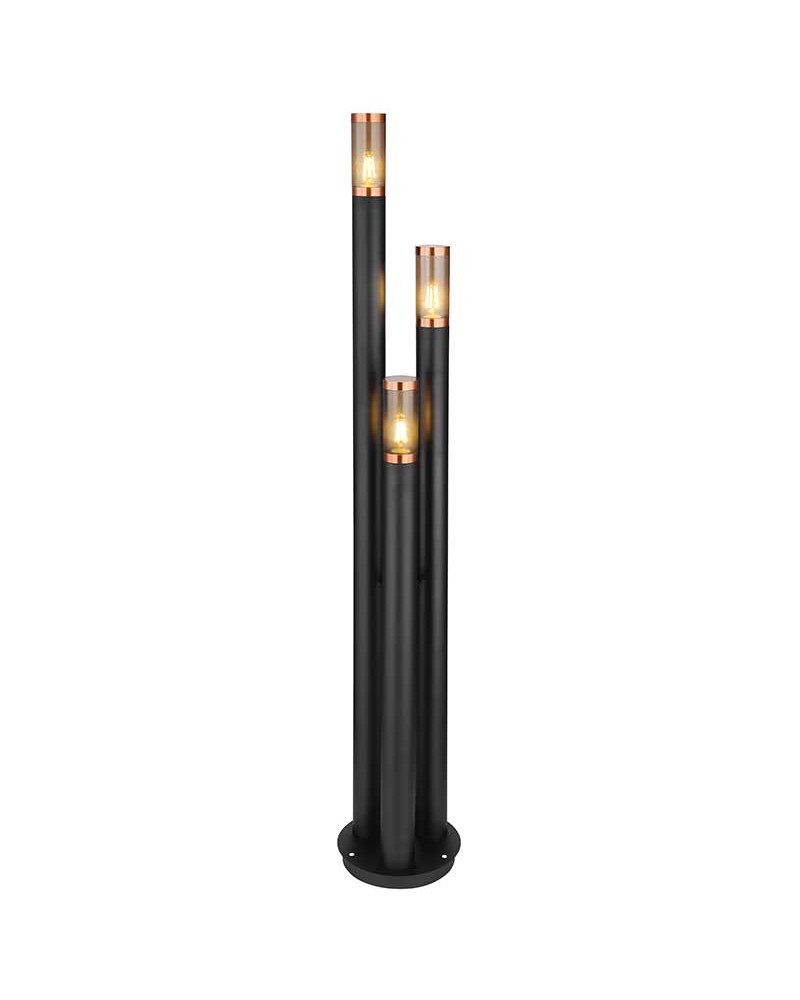 Baliza para exterior 170cm acero inoxidable acabado negro y cobre 3xE27 23W IP44