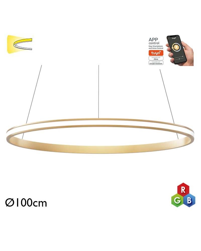 Ceiling lamp LED 63W 100cm aluminum with gold finish RGB-W Tuya driver