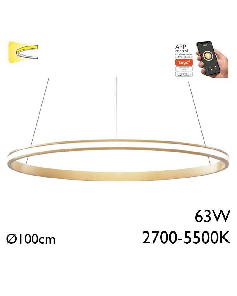 Ceiling lamp LED 63W 100cm aluminum with gold finish Adjustable 2700K-5500K Tuya driver