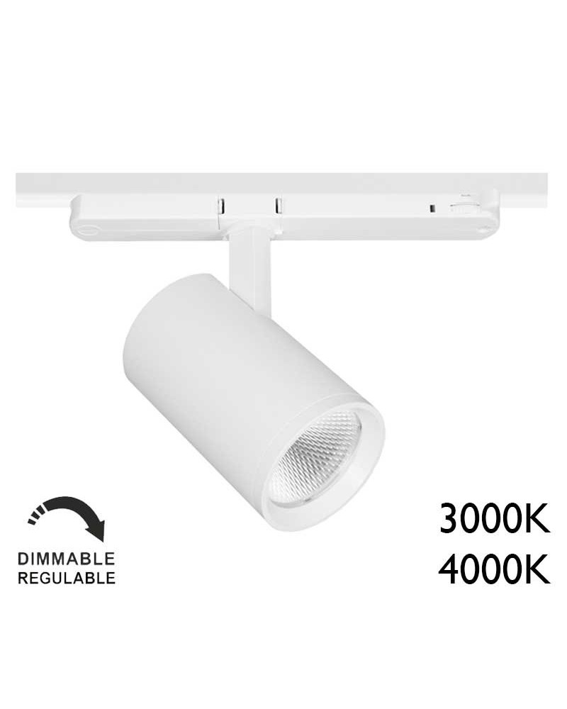 Foco de carril trifásico LED 22W regulable TRIAC varias temperaturas y acabados IP40