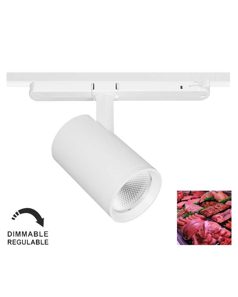 Foco de carril trifásico especial para carnicería LED 22W regulable TRIAC IP40