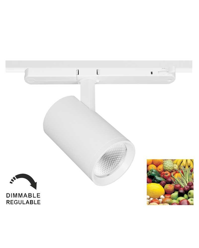 Foco de carril trifásico especial para frutería LED 22W 2700K regulable TRIAC IP40