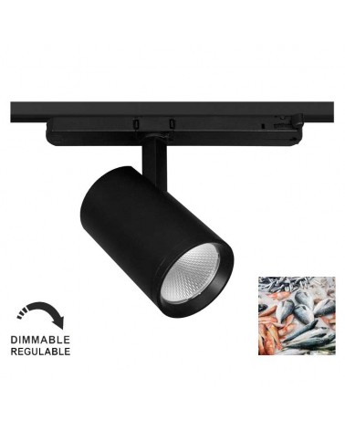 Foco de carril trifásico especial para pescadería LED 22W 5500K regulable TRIAC IP40