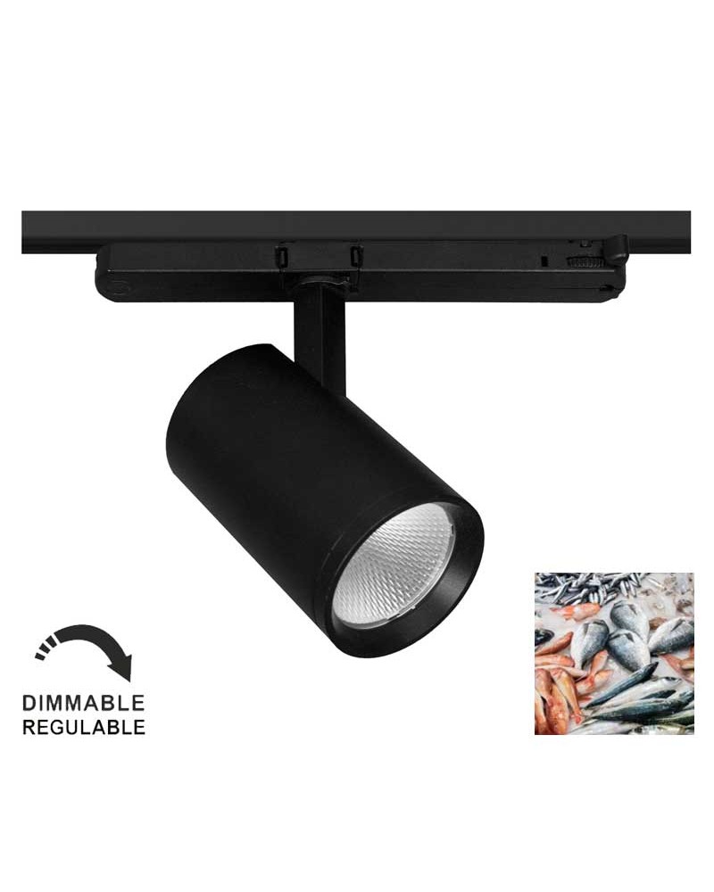 Foco de carril trifásico especial para pescadería LED 22W 5500K regulable TRIAC IP40