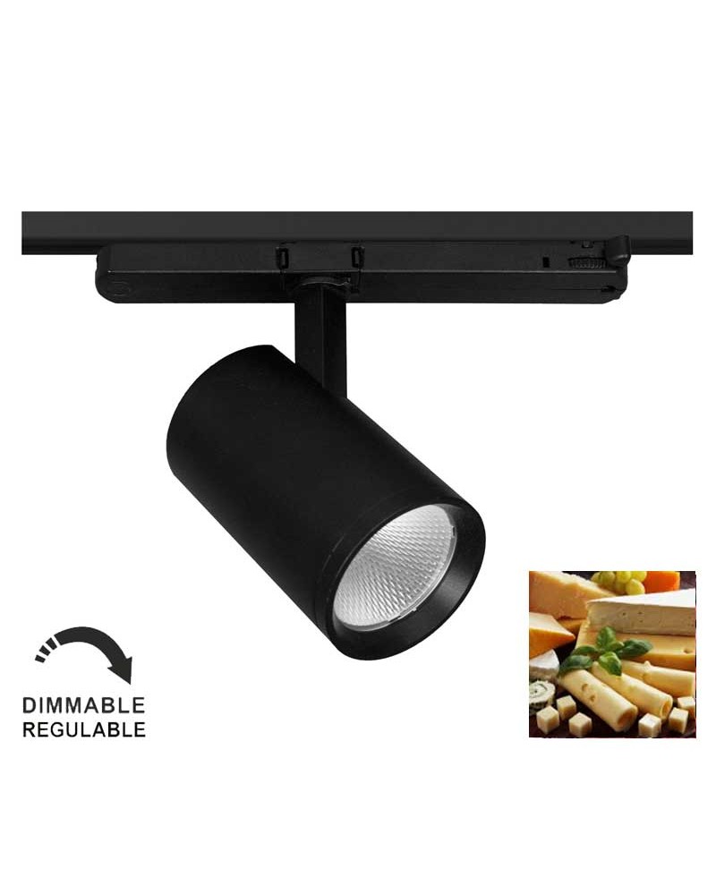 Foco de carril trifásico especial para charcutería LED 22W 2700K regulable TRIAC IP40