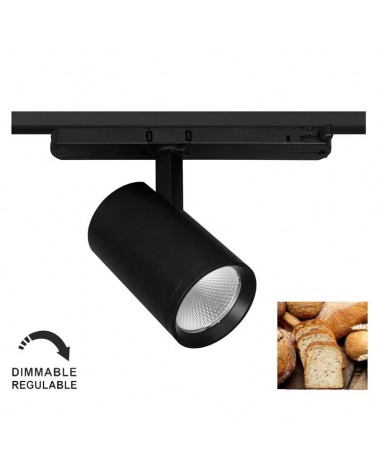 Foco de carril trifásico especial para panadería LED 22W 2400K regulable TRIAC IP40