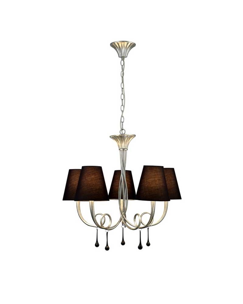 Ceiling lamp 70cm with 5 lampshades black and silver finish 5xE14