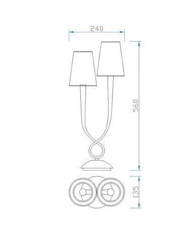 Table lamp 56cm with 2 lampshades black and silver finish 2xE14