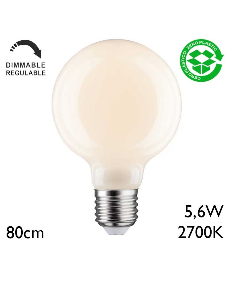 Bombilla Globo 80mm LED Regulable E27 5,6W 2700K 470Lm