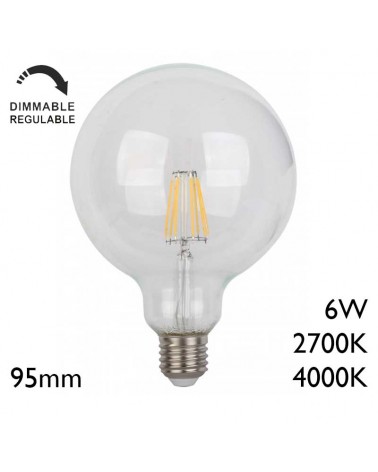 Globe Bulb 95mm DIMMABLE LED E27 6W