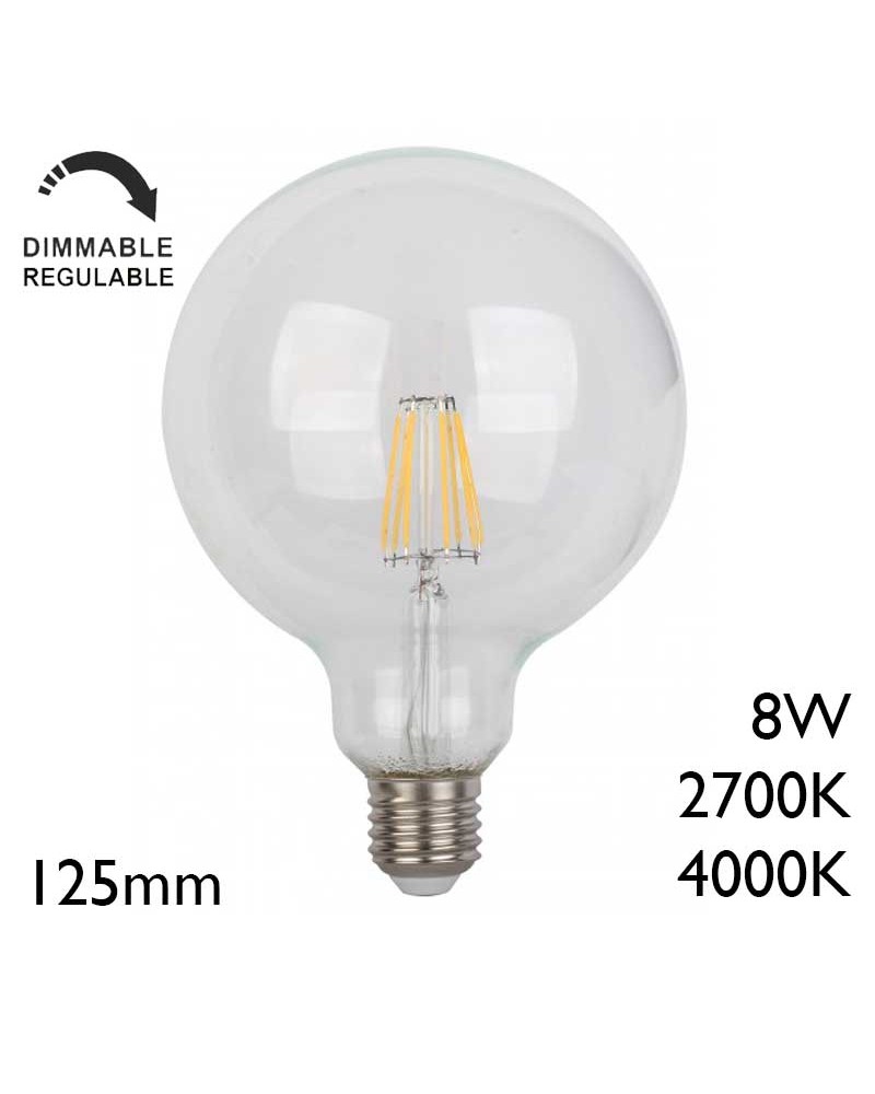 Bombilla Globo 125mm REGULABLE LED E27 8W