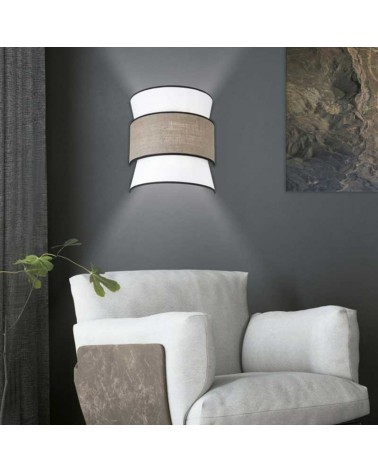 Wall light 35cm metal and fabric with white and brown finish 2xE27