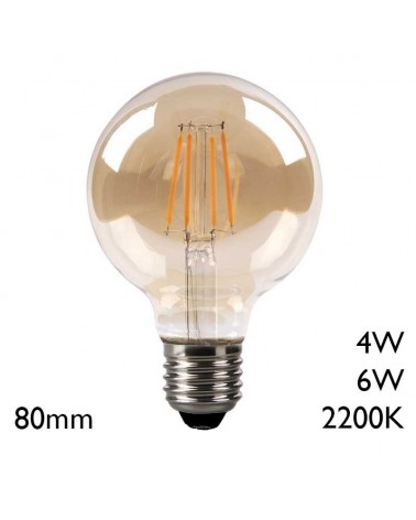 Vintage Globe Amber Bulb 80mm LED Filaments E27 2200K