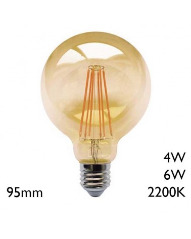 Vintage Amber Globe Bulb 95mm LED Filaments E27 2200K