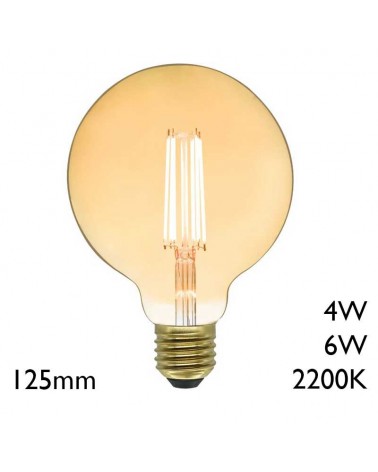 Vintage Globe Amber Bulb 125mm LED Filaments E27 2200K