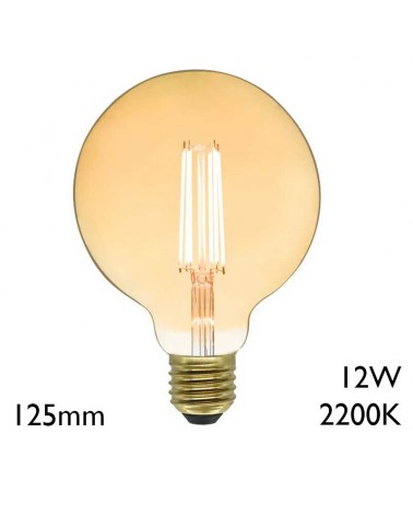 Vintage Globe Amber Bulb 125mm LED Filaments 12W E27 2200K