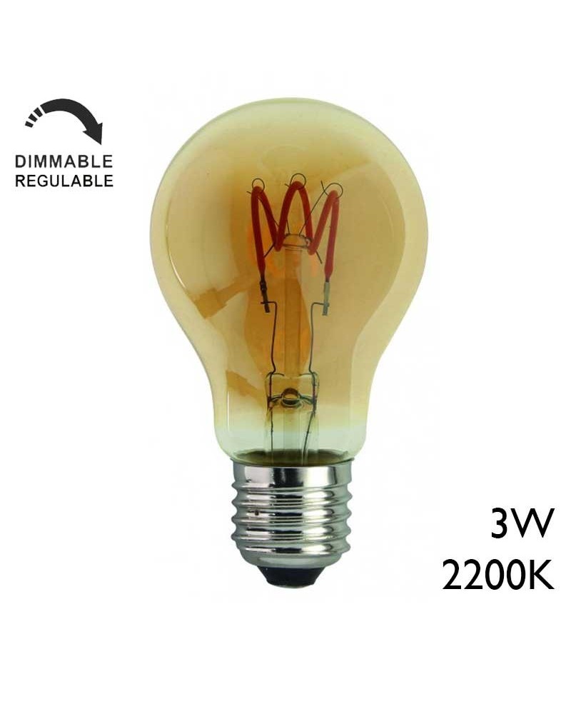 Bombilla Estándar Ámbar 60mm LED 3W E27 REGULABLE 2200K