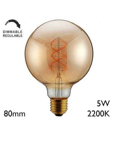 Bombilla Vintage Ámbar Globo LED 80mm REGULABLE filamentos Espiral E27 5W 2200K 300Lm