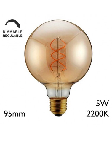 Bombilla Vintage Ámbar Globo LED 95mm REGULABLE filamentos Espiral E27 5W 2200K 300Lm