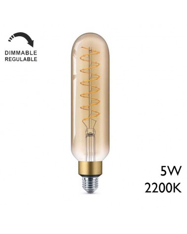 Bombilla Vintage Tubular Ámbar REGULABLE filamentos Espiral LED 5W E27 2200K