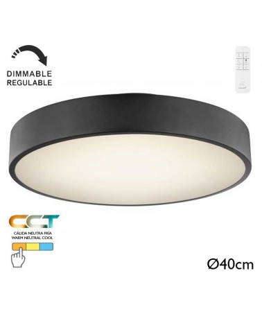 LED ceiling lamp 40cm in metal black finish 24W DIMMABLE CCT Switch 3000K-6000K