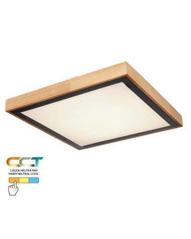LED ceiling lamp 39cm made of metal, acrylic and wood, opal black and brown 24W CCT Switch 3000K/4500K/6000K