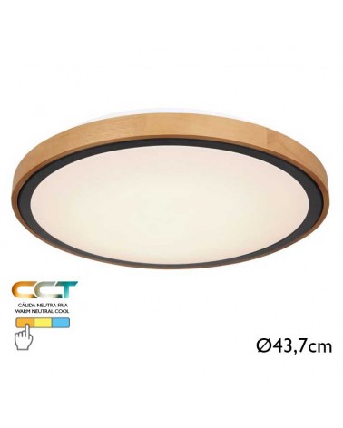 LED ceiling lamp 43,7cm made of metal, acrylic and wood, opal black and brown 24W CCT Switch 3000K/4500K/6000K