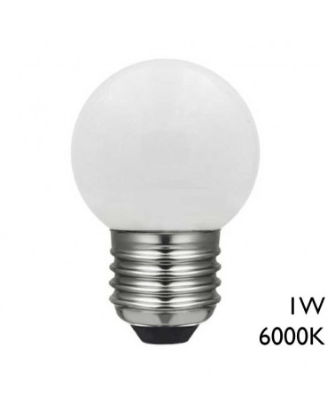 Spherical Bulb 45mm white light 6000K LED 1W E27