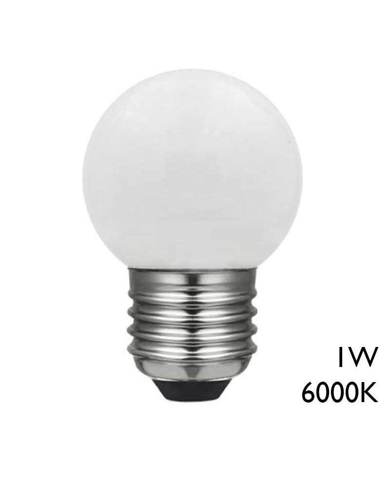 Bombilla Esférica 45mm luz blanca 6000K LED 1W E27