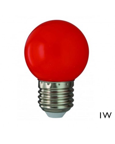 Bombilla Esférica 45mm Color Roja LED E27 1W