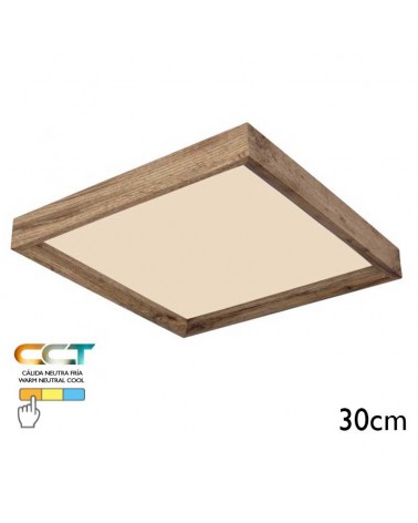 LED ceiling light 30cm metal and wood white and wood finish 12W CCT Switch 2700K/4500K/6500K