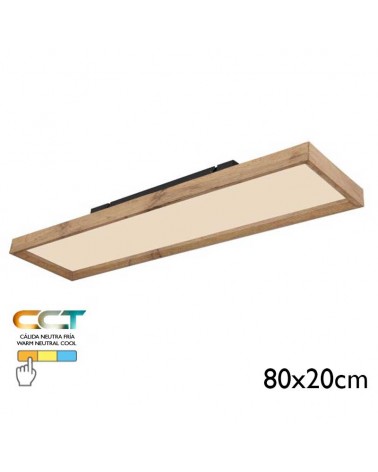 Plafón LED techo 80cm de metal y madera acabado blanco y madera 24W CCT Switch 2700K/4500K/6500K