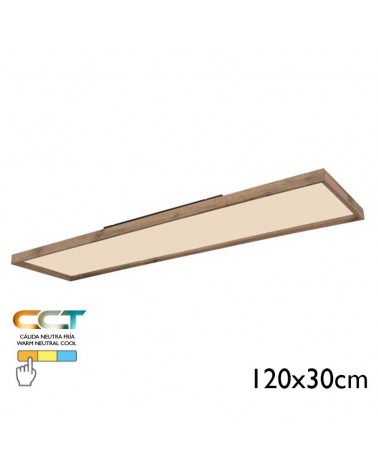 Plafón LED techo 120cm de metal y madera acabado blanco y madera 36W CCT Switch 2700K/4500K/6500K