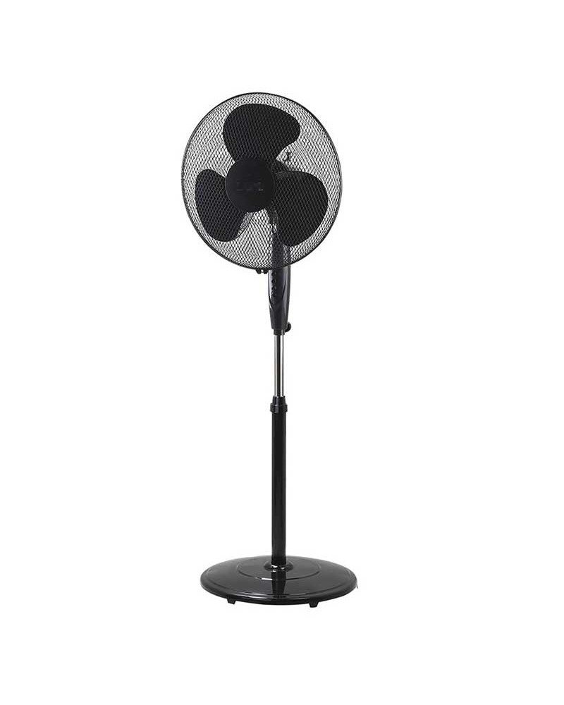 Ventilador de pie negro con base circular 45W altura regulable 110-130cm