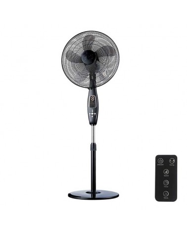 Black standing fan with control 60W blades 40cm adjustable height 110-130cm