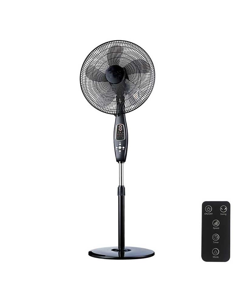 Black standing fan with control 60W blades 40cm adjustable height 110-130cm