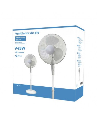 Ventilador de pie blanco 45W aspas 40cm altura regulable 110-130cm